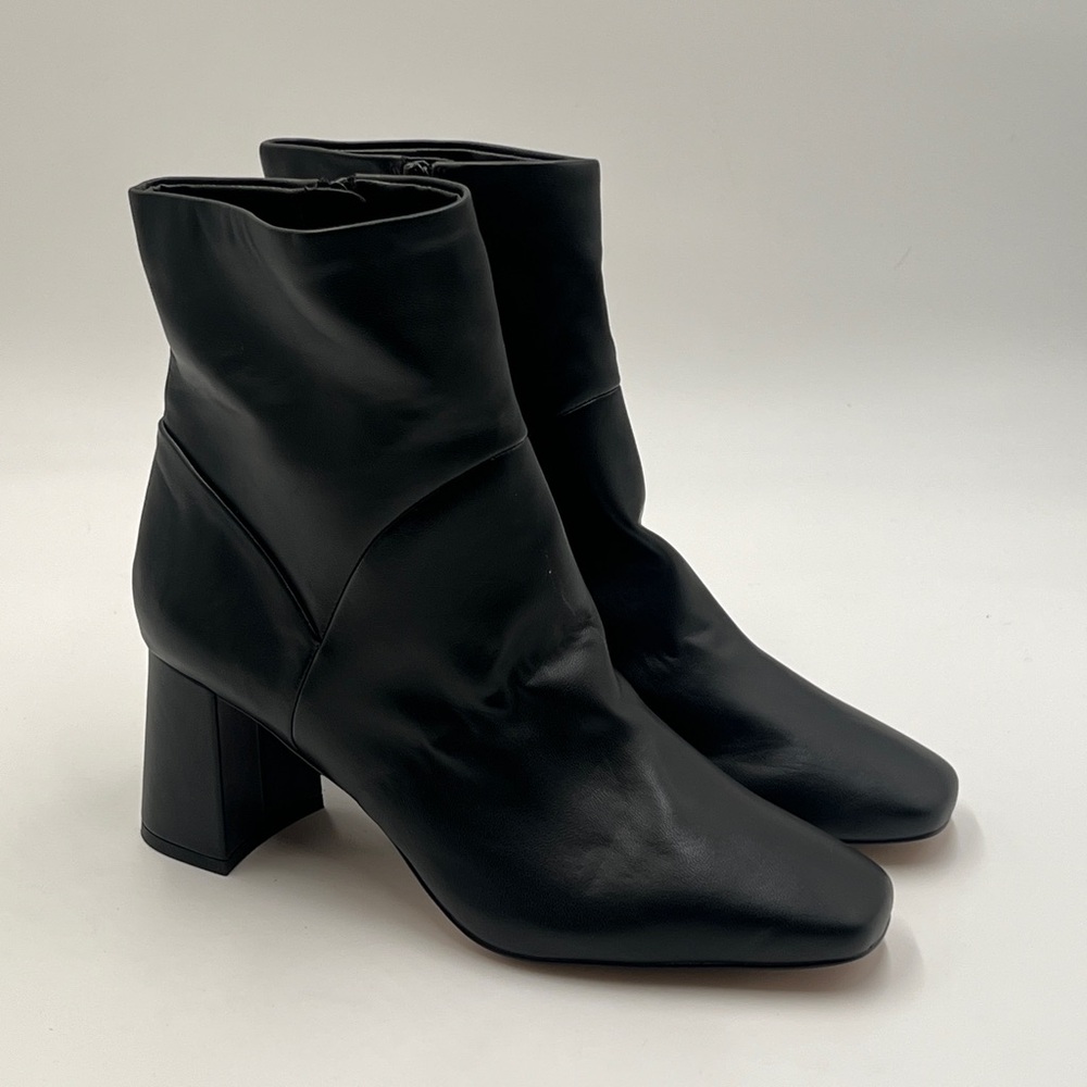 Sleek Black Ankle Booties with Square Toe and Block Heel 9 NEW